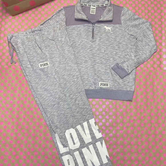 PINK Victoria's Secret Pants - Victoria Secret PINK Half Zip Sweater & Boyfriend Pants Set